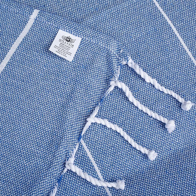 HILLFAIR Cotton Turkish Beach Towels, Quick Dry Lightweight Sand Free Peshtemal Towel for Bath Swim Yoga Spa Travel, Beach Accessories, Oversized Cotton Turkish Towels (39 x 72 inch- 4 Pack Blue)