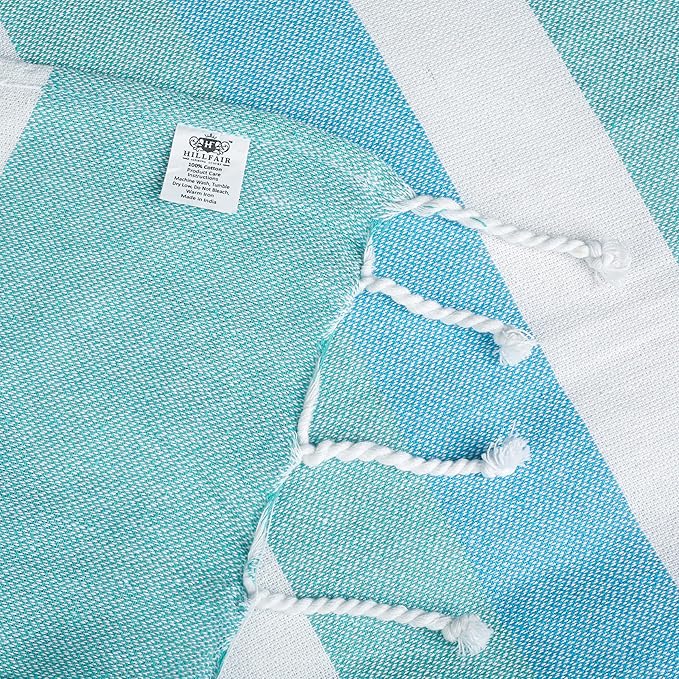 HILLFAIR Cotton Turkish Beach Towels, Quick Dry Lightweight Sand Free Peshtemal Towel for Bath Swim Yoga Spa Travel, Beach Accessories, Oversized Cotton Turkish Towels (39 x 72 inch- 4 Pack Sea)
