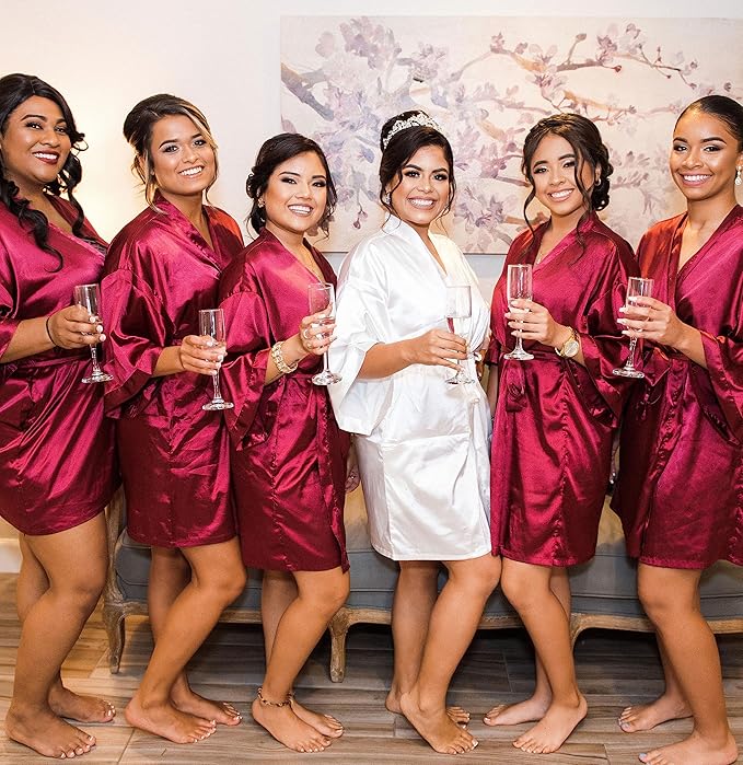 Samring Women's Bride Bridesmaids Robe Short Satin Kimono Robes for Wedding & Bridal Party Silk Bathrobes for Women