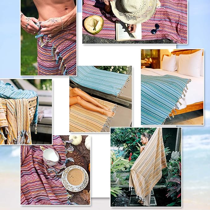 Cacala Pestemal Turkish Beach Towel Highly Absorbent Quick and Easy Dry Soft and Comfortable for Bath, Spa, Pool, Gym and Yoga 100% Cotton 37 x 70