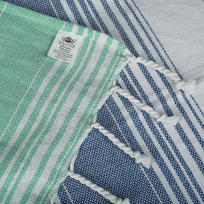 HILLFAIR Cotton Turkish Beach Towels, Quick Dry Lightweight Sand Free Peshtemal Towel for Bath Swim Yoga Spa Travel, Beach Accessories, Oversized Cotton Turkish Towels (39 x 72 inch- 4 Pack Mint Blue)