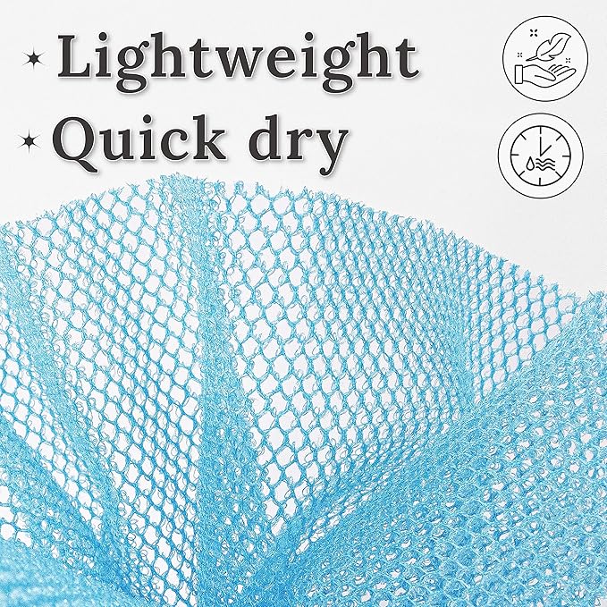 myHomeBody African Net Sponge, African Bath Sponge, Body Exfoliator Scrubber, Bath Washcloths, Exfoliating Net, Shower Back Scrubber, Set of 3, Light Blue, Beige, Pink