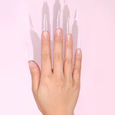 Kiara sky Nail Tips | C Curve Stiletto Clear | 500 pieces | XXL Length | 10 Sizes