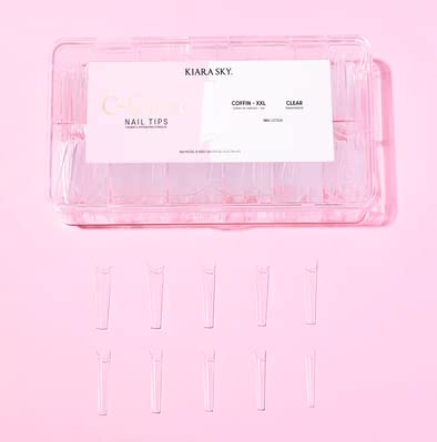 Kiara sky Nail Tips | C Curve Coffin Clear | 500 pieces | XXL Length | 10 Sizes