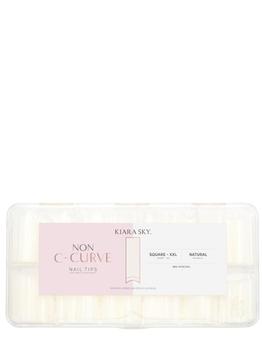 Kiara sky Nail Tips | Non C-Curve Square Natural | 500 pieces | XXL Length | 10 Sizes