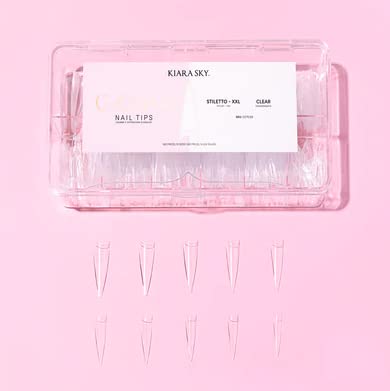 Kiara sky Nail Tips | C Curve Stiletto Clear | 500 pieces | XXL Length | 10 Sizes