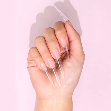 Kiara sky Nail Tips | C Curve Stiletto Clear | 500 pieces | XXL Length | 10 Sizes