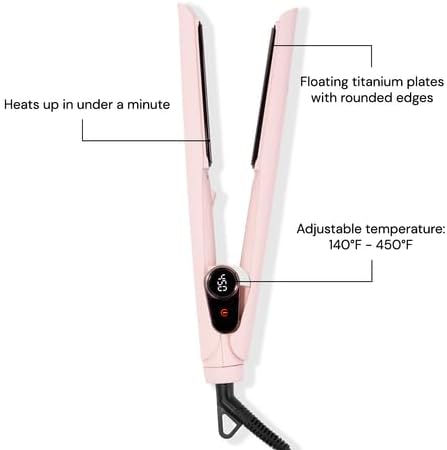 L'ANGE HAIR Le Titane Titanium Flat Iron | Hair Straightener with Curved Edges for Versatile Styling | Dual Voltage Flat Iron with Infrared Heat & Adjustable Temperature | 1.25" Blush