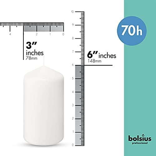 BOLSIUS 12 White Pillar Candles Bulk - 3x6 Inches Candle Set - 70+ Hours Clean Burning - No Palm Oil - 0% Animal Fat - Premium European Quality - Unscented Dripless Party Pillars