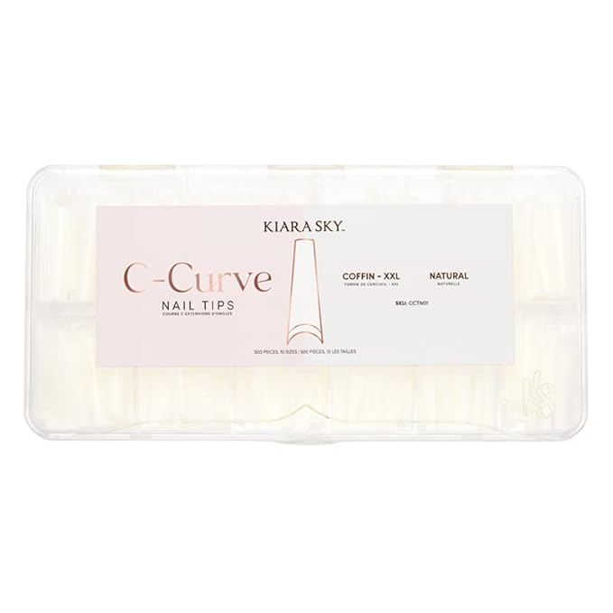 Kiara sky Nail Tips | C Curve Coffin Natural | 500 pieces | XXL Length | 10 Sizes