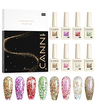 CANNI 8 Pcs 9 ML Glitter Gel Nail Polish Set, Shimmer Sparkly Red Shiny Pink Yellow Purple Blue Colors Gel Polish Kit Soak Off Led Nail Art Manicure Salon DIY
