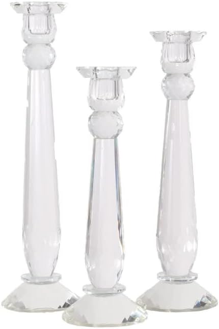 Crystal Candlesticks — by Alice Lane Home Collection — Set of 3 — Decorative Candle Holders — Classic Design for Weddings, Dining and Party — Timeless Home Decor — for Tapered Candles — Size S, M & L