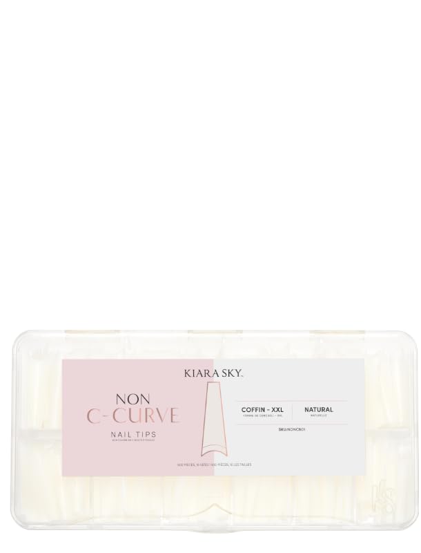 Kiara sky Nail Tips | Non C-Curve Coffin Natural | 500 pieces | XXL Length | 10 Sizes