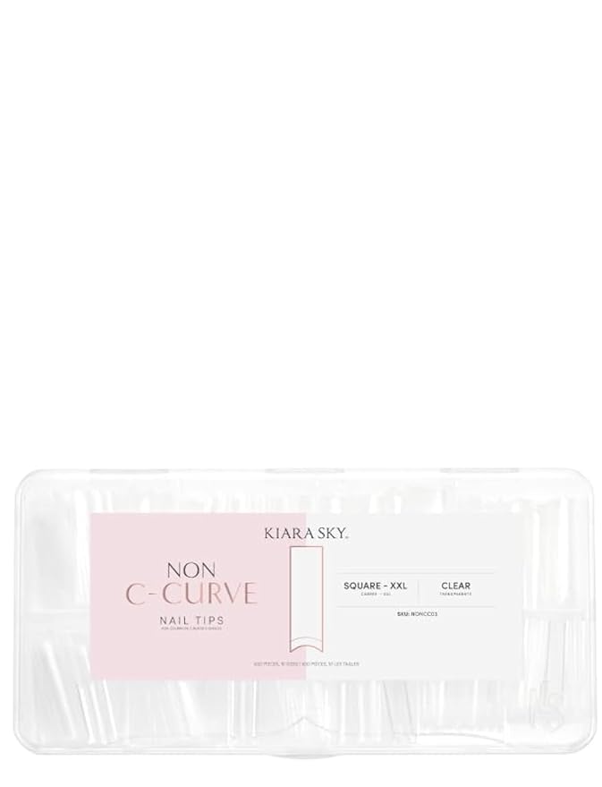 Kiara sky Nail Tips | Non C-Curve Square Clear | 500 pieces | XXL Length | 10 Sizes