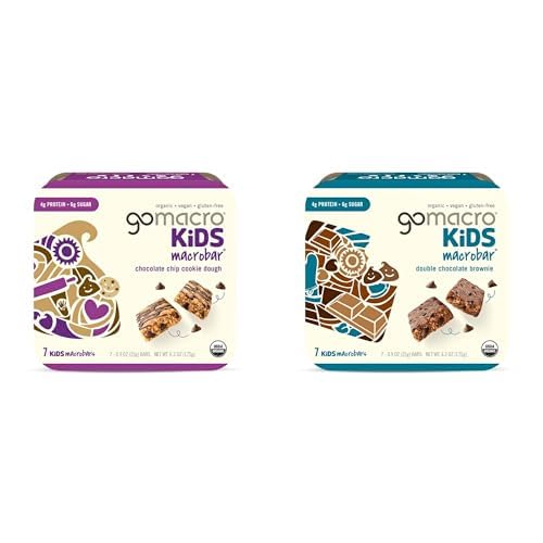 GoMacro Kids MacroBar Organic Vegan Snack Bars – Chocolate Chip Cookie Dough & Double Chocolate Brownie (0.90 Ounce Bars, 7 Count) (Pack of 2)