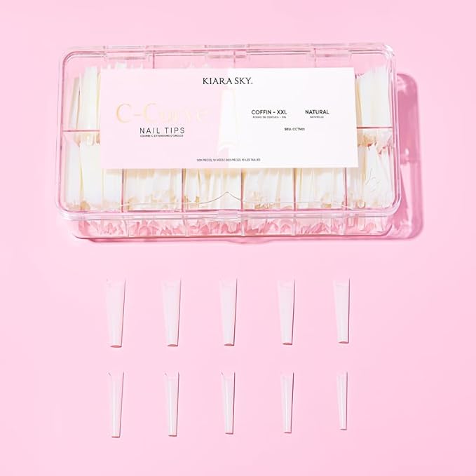 Kiara sky Nail Tips | C Curve Coffin Natural | 500 pieces | XXL Length | 10 Sizes