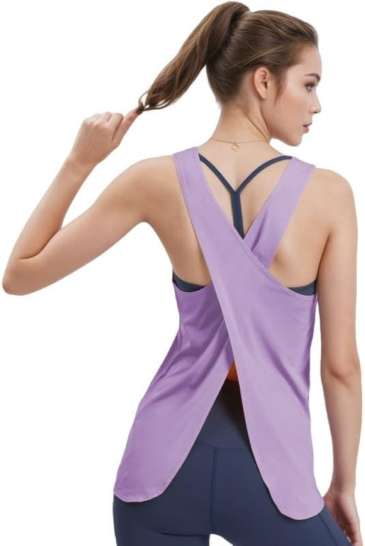 Yoga Tank Tops for Women Sleeveless Workout Tops Open Back Athletic Gym Active Shirts