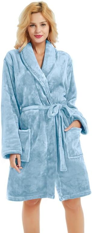 U2SKIIN Women Fleece Robe, Short Cozy Plush Robes for Womens Soft Shawl Collar Warm Spa Bathrobe