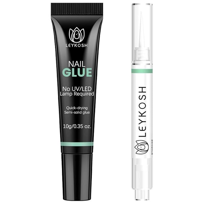 Nail Glue for Press Ons 10g & 5ml 2 in 1 Remover Pen Set, Quick Drying Semi Solid Glue on Nails No Lamp Needed Long Lasting 28+ Days, Gentle Removal Fake Acrylic Nail Tips Not for Gel Polish Base Coat