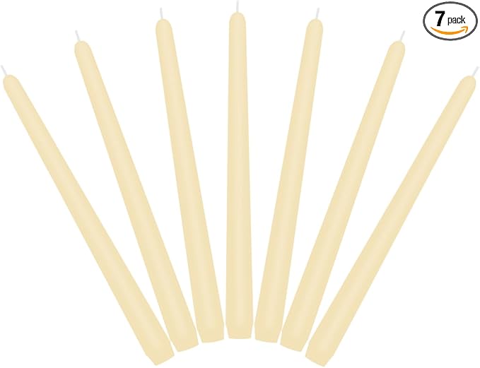 7 Packs Light Yellow Taper Candles, Unscented Smokeless Non-Toxic 10 Inch Tall Skinny Wax Candlesticks with Cotton Wicks for Burning Approxinately 7-8 Hours Time