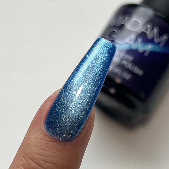 Madam Glam - Super Cat Eye Gel Polish 15ml 0.5 fl/oz - Nail Art Enhancement - Magnetic Effect - Long-Lasting, Vibrant, Vegan, Hema-Free (Blue)