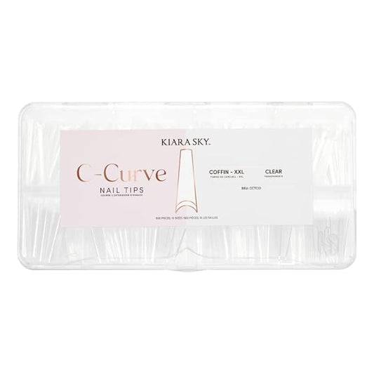Kiara sky Nail Tips | C Curve Coffin Clear | 500 pieces | XXL Length | 10 Sizes