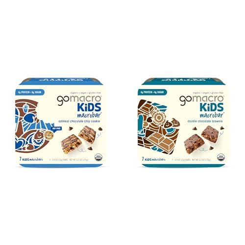GoMacro Kids MacroBar Organic Vegan Snack Bars – Oatmeal Chocolate Chip Cookie & Double Chocolate Brownie (0.90 Ounce Bars, 7 Count) (Pack of 2)