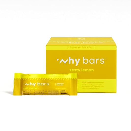 Why Bars, Protein Bars, Zesty Lemon, 2.04 Ounce Bars (Pack of 12 Protein Bars) - Protein Bar Superfood, Gluten Free, Non GMO, Organic, Vegan, Simple Ingredients