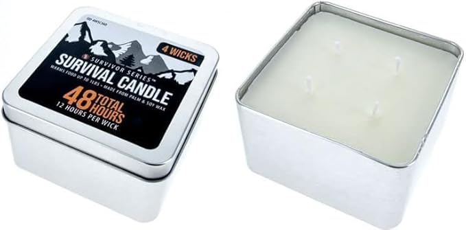 SE 4 Wicks Survival Candle in Tin Box, 48 Total Hours/12 Hours Per Wick Top Layer Soy Wax, Great Light Source Gear for Survival, Camping, Blackout & Peace of Mind