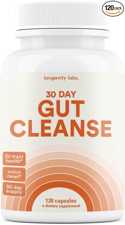 30 Day Gut Cleanse Detox | Advanced Fiber Colon Cleanse to Ease Bowel Movement w/Psyllium Husk & Flaxseed | Reset, Weight Flush & Gut Detox