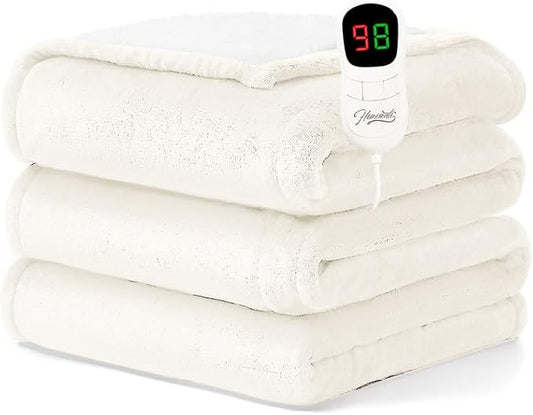 Homemate Electric Heated Blanket Twin Size - 62"x84" Heating Blanket Twin Size 1/2/4/6/8 Hours Auto-Off 10 Heat Level Over-Heat Protection Flannel Sherpa ETL Certification