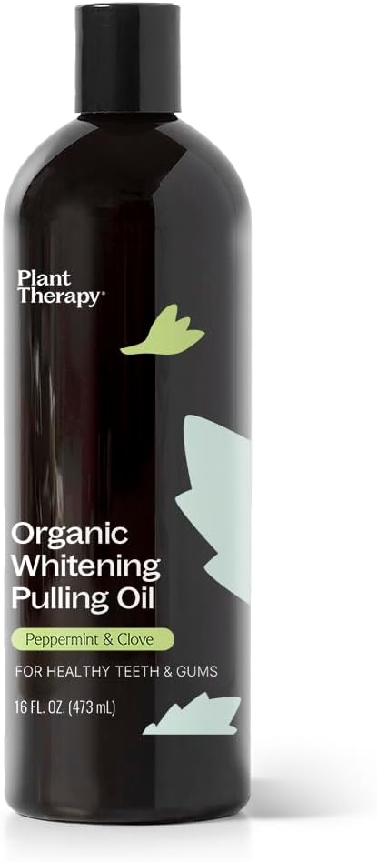 Plant Therapy Organic Pulling Oil 16 oz Coconut & Peppermint, Naturally Whitens Teeth, Freshens Breath & Supports Gum Health, Helps Calm Oral Irritation and Discomfort, Natural Essential Oils