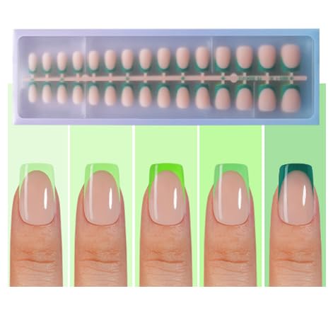 Misssix XBASICTIPS Green French Tip Press On Nails, 150Pcs French Gel Nail Tips Short Square, Soft Gel Pre-shaped No Need to File 3 in 1 Tips, Fake Nails for Nail Art DIY Extension Designs 15 Sizes