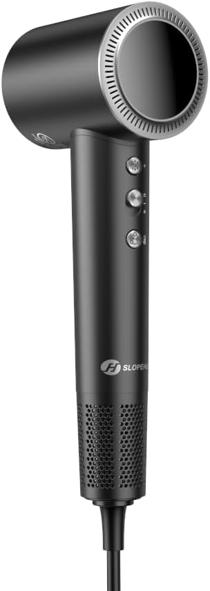 slopehill 160,000 RPM Professional Hair Dryer - 0.8lb Ultra-Lightweight, 6 Billion Ion Technology for 98% Frizz Reduction, AI Smart-Temp Control, Magnetic Attachments for All Hair Types (Dark Grey)
