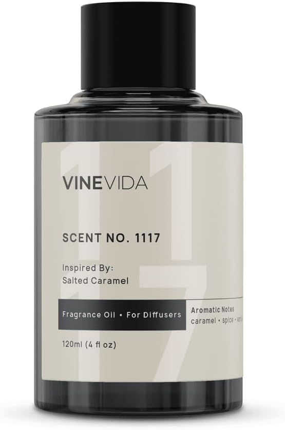 VINEVIDA [4 Fl Oz] Scent NO. 1117 Fragrance Oil for Cold Air Diffusers, Aromatic Notes of Caramel Spice, Salt, Sugar, Rum & Vanilla Essential Oils for Diffuser Oil Refill & Air Freshener Spray
