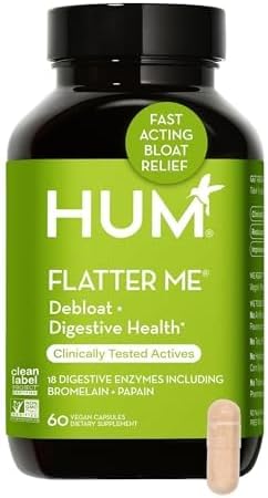 HUM Flatter Me Digestive Enzymes for Women & Men, Digestive Health Bloating Supplement with Ginger & Peppermint Leaf, Fast Acting Anti Bloat Pills Multi Enzyme for Debloating, Vegan, 60 Capsules