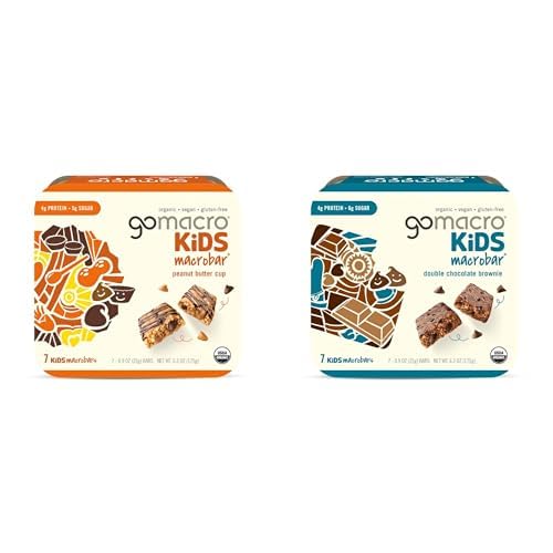 GoMacro Kids MacroBar Organic Vegan Snack Bars – Peanut Butter Cup & Double Chocolate Brownie (0.90 Ounce Bars, 7 Count) (Pack of 2)