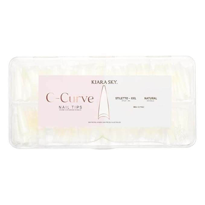 Kiara sky Nail Tips | C Curve Stiletto Natural | 500 pieces | XXL Length | 10 Sizes