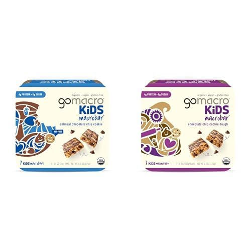 GoMacro Kids MacroBar Organic Vegan Snack Bars – Oatmeal Chocolate Chip Cookie & Chocolate Chip Cookie Dough (0.90 Ounce Bars, 7 Count) (Pack of 2)
