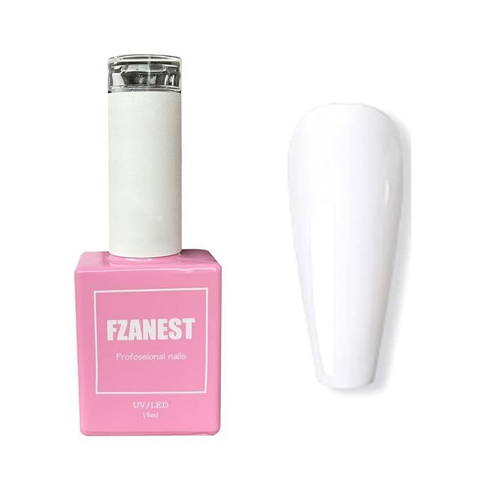 FZANEST White Gel Nail Polish, 15ml Self-leveling Gel Polish Soak Off UV LED Nail Art Starter Manicure Salon DIY at Home, 0.51 OZ