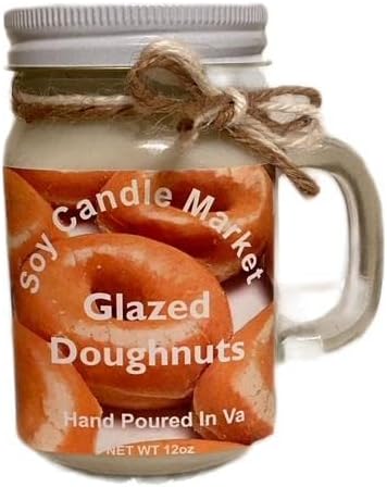 Soy Scented Candles | Handmade & Highly Aromatic Candles Burns Upto 85 Hours in Glass Jar - Perfect for Home Decor, Wedding, Birthday, Dinner (Glazed Donuts, 12 oz)