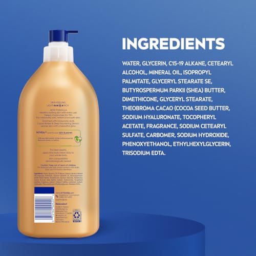 NIVEA Cocoa Butter Body Lotion for Dry Skin with Hyaluronic Acid, Cocoa Butter and Deep Nourishing Serum, 72-Hour Body Moisturizer, 33.8 Fl Oz Pump Bottle