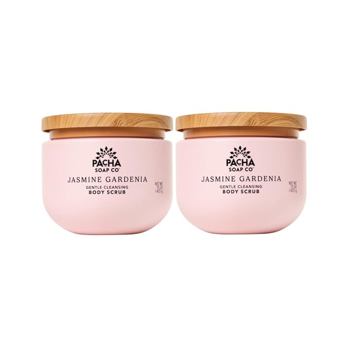 Pacha Soap Co. Whipped Cleansing Scrub, Jamsine Gardenia - Premium, Handcrafted, Exfoliating Soap Scrub with Pumice for Face & Body, Soothing Essential Oils, Clean Ingredients 2-Pack (15 oz Each)