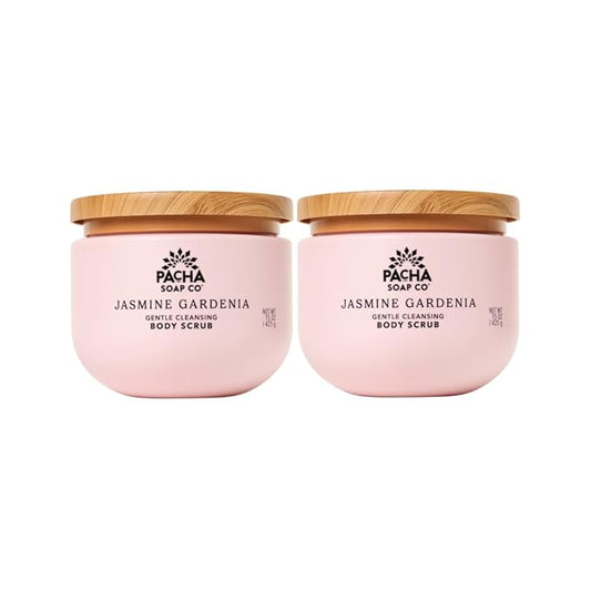 Pacha Soap Co. Whipped Cleansing Scrub, Jamsine Gardenia - Premium, Handcrafted, Exfoliating Soap Scrub with Pumice for Face & Body, Soothing Essential Oils, Clean Ingredients 2-Pack (15 oz Each)