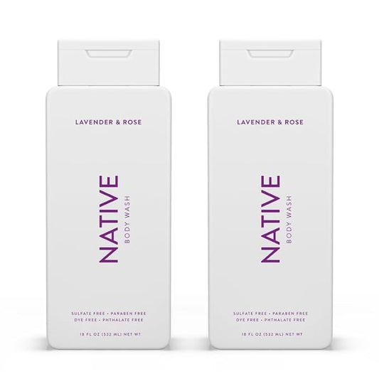 Native Body Wash Contains Naturally Derived Ingredients | For Women & Men, Sulfate, Paraben, & Dye Free Leaving Skin Soft and Hydrated | Lavender & Rose 18 oz - 2 Pk