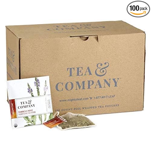 Mighty Leaf Tea and Company Organic Verbena Mint Herbal Tea – 100 Count Silken Tea Pouches – Caffeine-Free Whole Leaf Blend with Lemon Verbena & Mint – Premium Herbal Tea for Hot or Iced Brewing