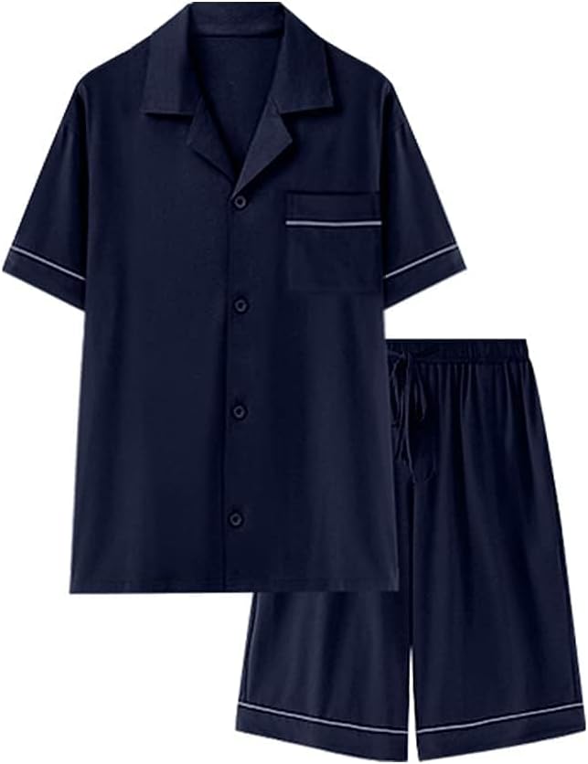 COLORFULLEAF Men's 100% Cotton Short Sleeve Pajama Sets Button Down Notched Collar Sleepwear Soft Lounge Pjs with Pockets