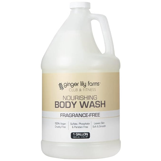 Ginger Lily Farms Club & Fitness Nourishing Body Wash, 100% Vegan & Cruelty-Free, Bath & Shower Gel for Men and Women, Fragrance Free, 1 Gallon (128 fl. oz.) Refill