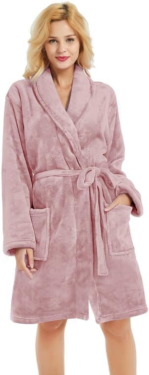 U2SKIIN Women Fleece Robe, Short Cozy Plush Robes for Womens Soft Shawl Collar Warm Spa Bathrobe