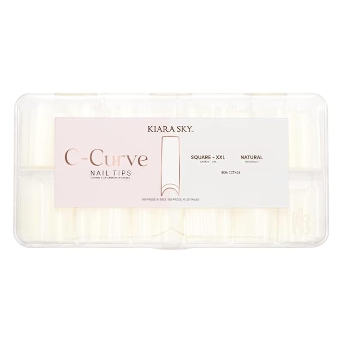 Kiara sky Nail Tips | C Curve Square Natural | 500 pieces | XXL Length | 10 Sizes